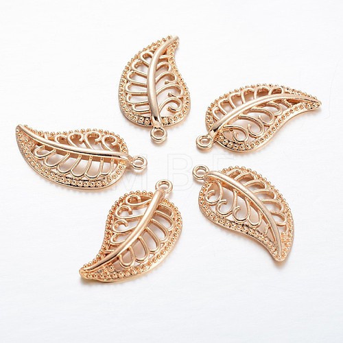 Hollow Leaf Light Gold Plating Brass Pendants KK-M191-07-1