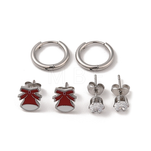 3 Pairs 3 Styles Christmas 304 Stainless Steel Hoop & Studs Earrings Set for Women EJEW-K279-12G-P-1