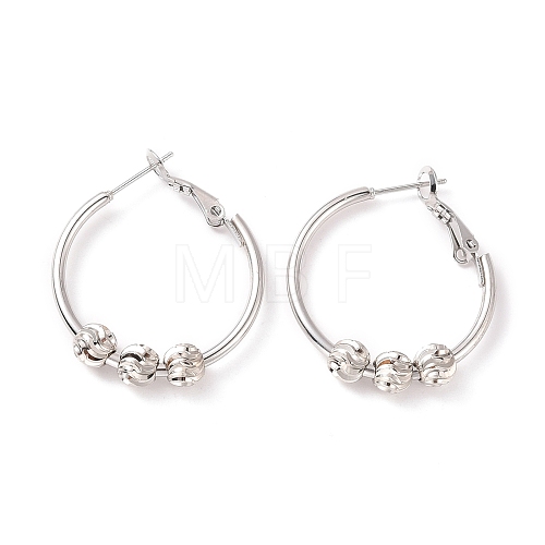 201 Stainless Steel Beaded Hoop Earrings with 304 Stainless Steel Pin for Women EJEW-F280-25P-1