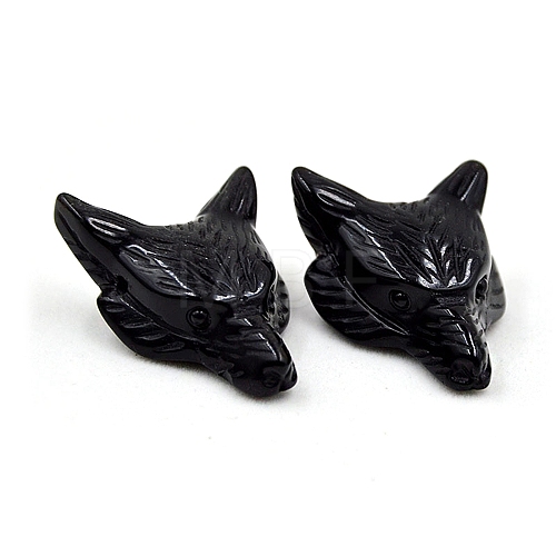 Natural Obsidian Carved Healing Wolf Head Figurines PW-WG39842-03-1