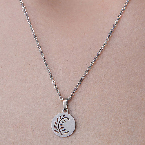 201 Stainless Steel Hollow Leaf Pendant Necklace NJEW-OY001-22-1