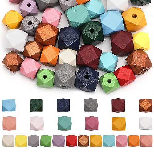 48Pcs 24 Styles Spray Painted Natural Wood Beads WOOD-CA0001-73-1