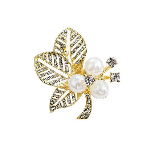 Leaf Alloy Imitation Pearl Brooch PW-WG91C7A-01-1