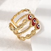 Brass Enamel Evil Eye Open Cuff Rings for Women RJEW-L339-01G-01-3