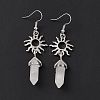 Natural Quartz Crystal Bullet with Sun Dangle Earrings EJEW-I276-01P-20-3