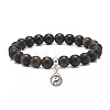 2Pcs 2 Style Natural Golden Sheen Obsidia & White Jade Stretch Bracelets Set with Alloy Yin Yang Charms BJEW-JB08446-4