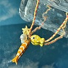 Summer Beach Porcelain & Resin Fish Starfish Pendant Cotton Cord Necklaces with Imitation Pearl WGC747D-02-2