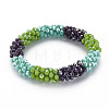 Crochet Glass Beads Braided Stretch Bracelet BJEW-T016-08E-1