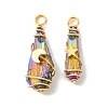 2Pcs Electroplated Natural Quartz Crystal Dyed Copper Wire Wrapped Pendants PALLOY-JF03171-01-1