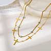 304 Stainless Steel Cross Link Chain Double Layer Necklaces for Women WGC9DBF-01-3