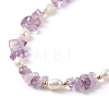 Natural Amethyst Chips & Pearl Beaded Necklace NJEW-JN04008-03-5