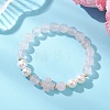Natural Rose Quartz & Cultured Freshwater Pearl Round Beads Stretch Bracelets for Women BJEW-JB13086-02-1
