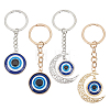 4Pcs 4 Style Flat Round & Moon with Evil Eye Resin Pendant Keychains KEYC-AR0001-23-1