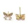 Brass Micro Pave Clear Cubic Zirconia Stud Earrings EJEW-R016-02G-4