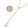 Adjustable Natural Keshi Pearl Rectangle Pendant 304 Stainless Steel Cable Chain Lariat Y Necklaces NJEW-JN05950-3