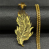 201 Stainless Steel Feather Pendant Necklaces LS-NJEW-K283-12G-1
