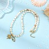 Ocean 304 Stainless Steel Coconut Tree and Brass Enamel Horse Eye Pendant AB Color Natural Freshwater Shell Round Beaded Necklaces NJEW-JN06320-1
