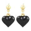 Valentine's Day Heart Brass Enamel Dangle Stud Earrings EJEW-Z164-19G-03-5