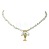Brass Enamel Fish and Natural Pearl Rice Pendant Natural Glass Nuggets Beaded Necklaces for Women NJEW-JN06357-03-2