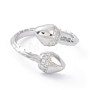 Clear Cubic Zirconia Double Acorn Open Cuff Rings RJEW-G287-01P-2