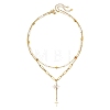Natural Amber and Pearl Beaded Double Layered Necklaces NJEW-JN06685-3