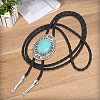 1Pc Alloy & Synthetic Turquoise Oval Pendant Black PU Leather Cord Boho Tie Lariat Necklaces NJEW-GF0001-23-7