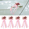 PE Flower with Satin Ribbon Wedding Car Rearview Mirror AJEW-WH0596-913-1
