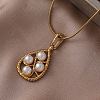 304 Stainless Steel with Imitation Pearl Teardrop Pendant Necklaces for Women BY5835-3
