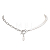 304 Stainless Steel Figaro Chain Natural Cultured Freshwater Pearl Rice Beaded Necklaces with OT Clasps NJEW-JN05959-02-2