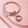 Stainless Steel Wire Twist Bangles & Cuff Rings Sets FS-WG3AC7D-02-1