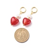 Red Glass Heart with Natural Pearl Dangle Leverback Earrings EJEW-TA00129-4