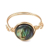 3Pcs Natural Paua Shell with Copper Wire Finger Rings for Women RJEW-JR01112-4