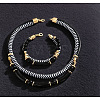 Alloy Polyester Black White Necklace & Bracelet Set FS-WG59022-03-1