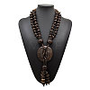 Boho Coconut & Wood Handmade Ethnic Donut Pendant Long Tassel Beaded Necklaces for Beach Vacation WGD9A0D-02-2