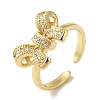 Bowknot Brass Micro Pave Clear Cubic Zirconia Open Cuff Rings for Women RJEW-C098-08G-1