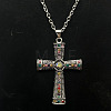 Platinum Alloy Rhinestone Cross Pendant Necklaces LS-NX3454-2-1