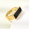 Brass with Natural Black Agate Cuff Open Rings for Women GG-CBA0B5A-04G-09-3