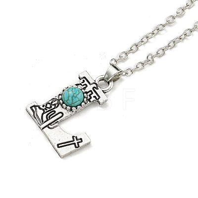 Letter A~Z Antique Silver Plated Alloy with Synthetic Turquoise Pendant Necklaces NJEW-G080-01L-1