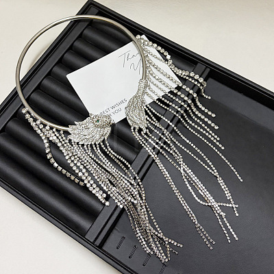 Alloy Crystal Rhinestone Tassel Cuff Choker Necklaces for Women WG96E53-01-1