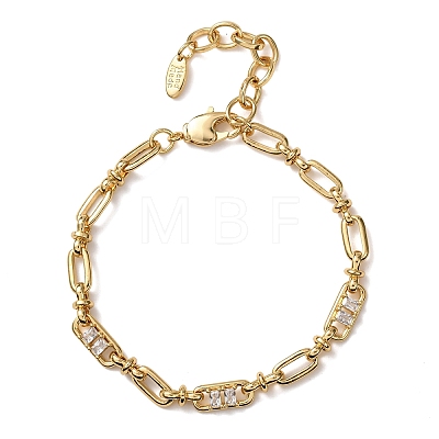 Oval & Paperclip Brass Micro Pave Cubic Zirconia Link Chain Bracelets for Women BJEW-D458-01G-02-1