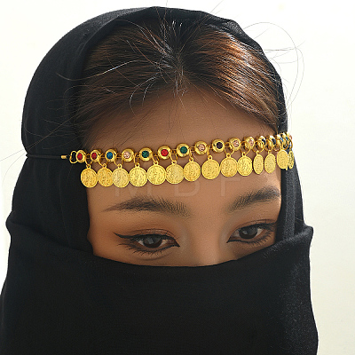 Middle Eastern Metal Rhinestone with Coin Pendant Tassel Headpiece for Women TK3586-1