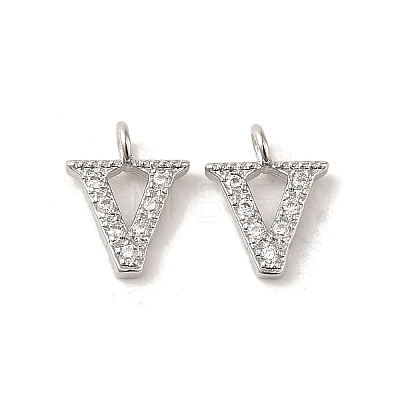 Initial Letter Brass Micro Pave Cubic Zirconia Pendants ZIRC-F008-V-1