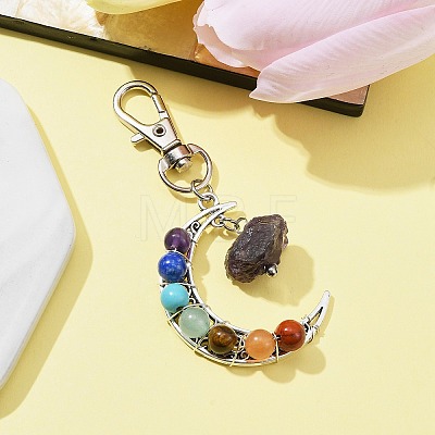 Wire Wrapped Chakra Synthetic & Natural Mixed Stone & Alloy Moon Pendant Decorations HJEW-JM01575-1