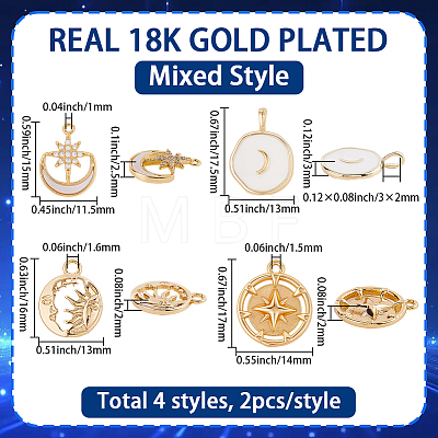 8Pcs 4 Styles Brass Pendants KK-SC0007-20-1