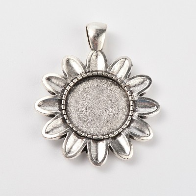 Sun Flower Alloy Pendant Cabochon Settings and Half Round/Dome Clear Glass Cabochons DIY-X0222-AS-1
