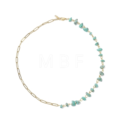 Handmade Synthetic Turquoise Chip Beads & 304 Stainless Steel Paperclip Chain Necklaces NJEW-JN05499-02-1