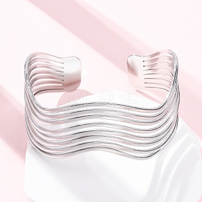 304 Stainless Steel Cuff Bangles for Women BJEW-D306-05P-1