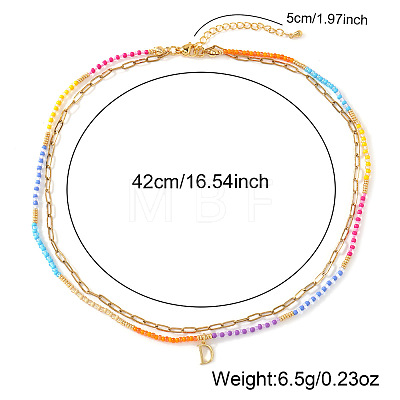 Colorful Glass Seed Beaded Initial Pendant Double Layer Necklaces QS3881-4-1