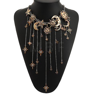 Alloy Crystal Rhinestone Moon & Star Fringe Statement Choker Necklaces WG41910-01-1