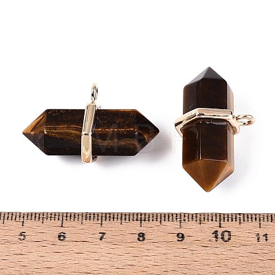 Natural Tiger Eye Double Terminal Pointed Pendants G-N345-09I-1